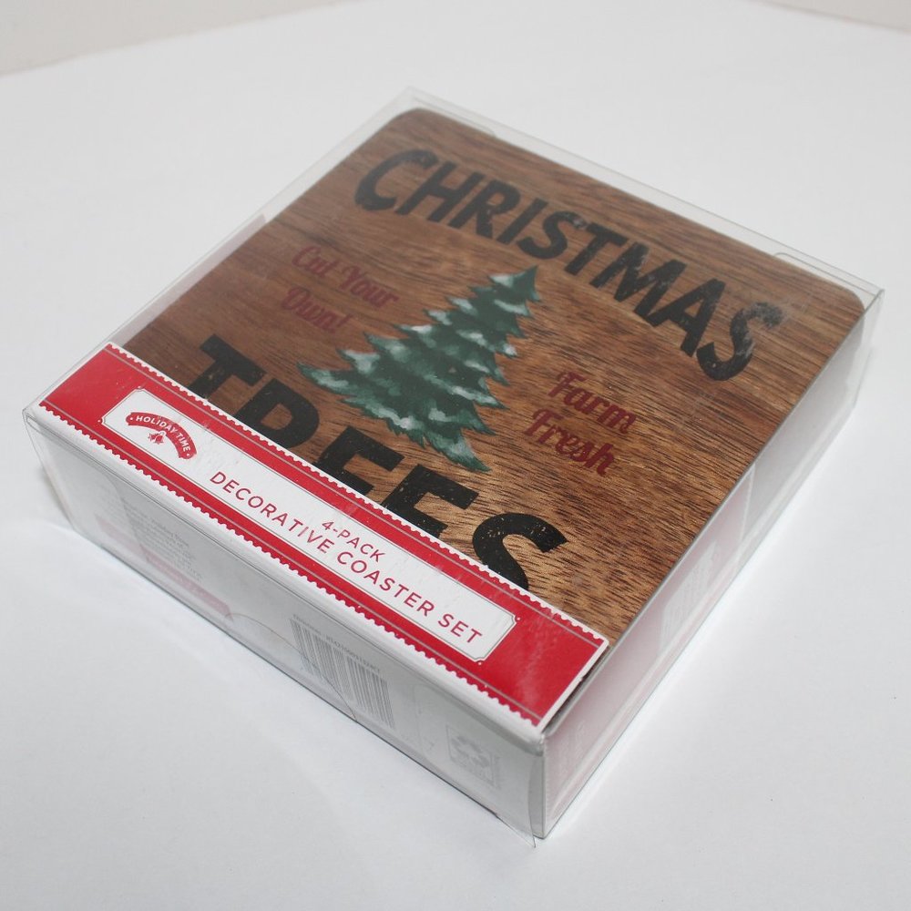 4 Pack Decorative Holiday Christmas Tree Coasters Cut Your Own Farm Fresh